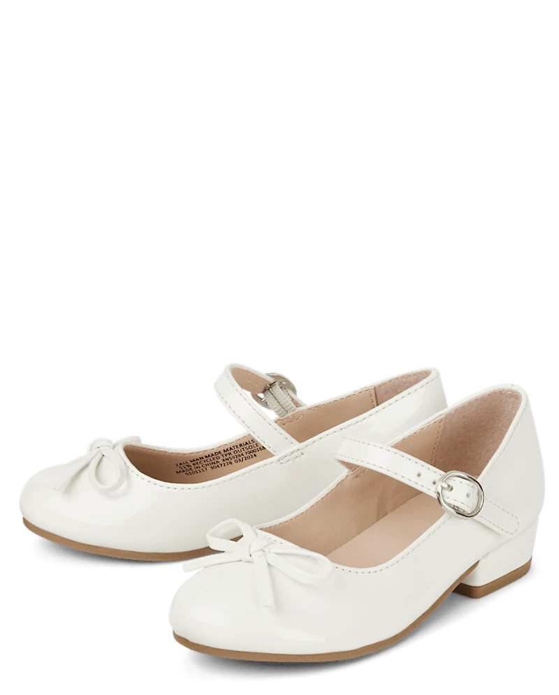 Toddler Girls Bow Faux Patent Leather Low Heel Shoes