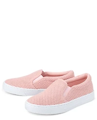 Girls Perforated Slip On Sneakers