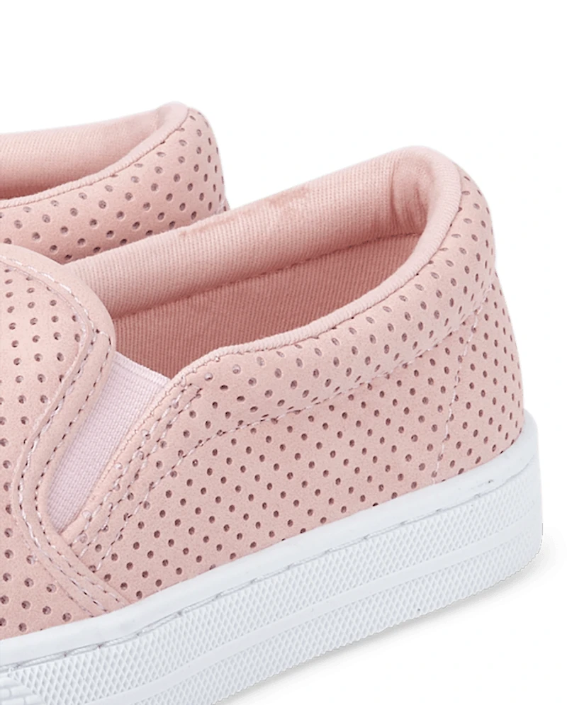 Girls Perforated Slip On Sneakers
