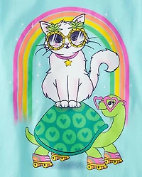 Girls Cat Turtle Graphic Tee