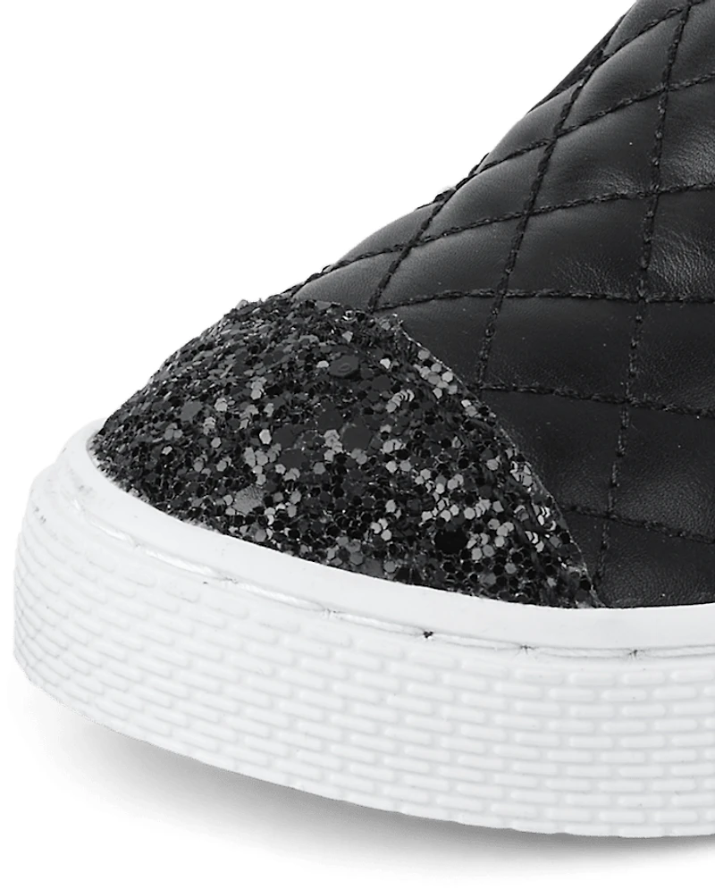 Toddler Girls Glitter Quilted Slip On Sneakers