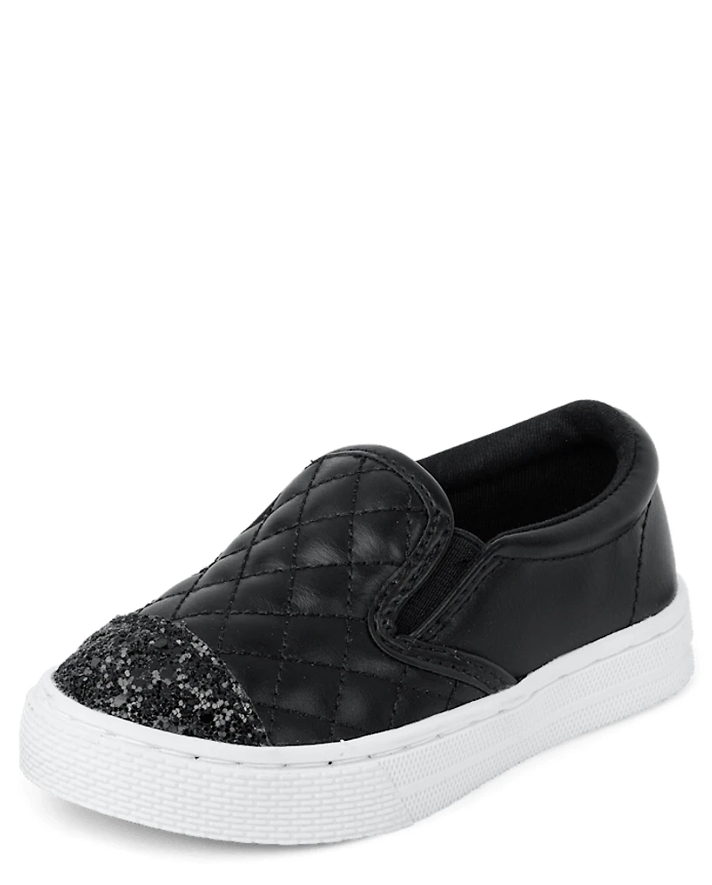 Toddler Girls Glitter Quilted Slip On Sneakers