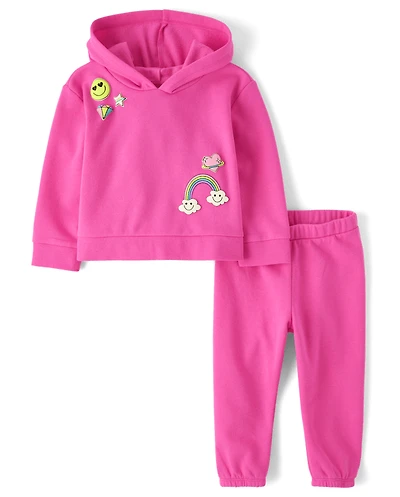 Toddler Girls Rainbow Fleece 2-Piece Outfit Set
