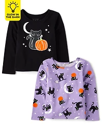 Toddler Girls Cat Top 2-Pack