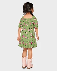 Toddler Girls Floral Pleated Ruffle Dress
