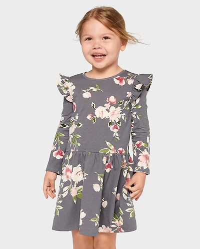 Baby And Toddler Girls Floral Drop Waist Flutter Dress