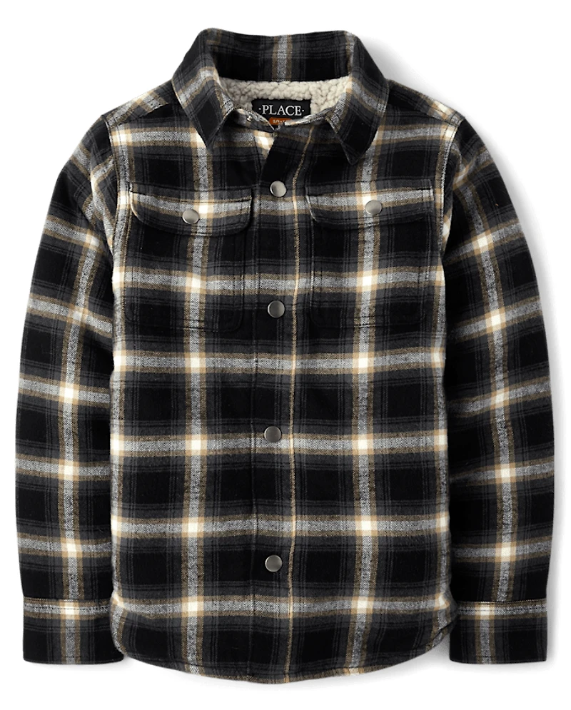 Boys Plaid Sherpa Lined Shacket