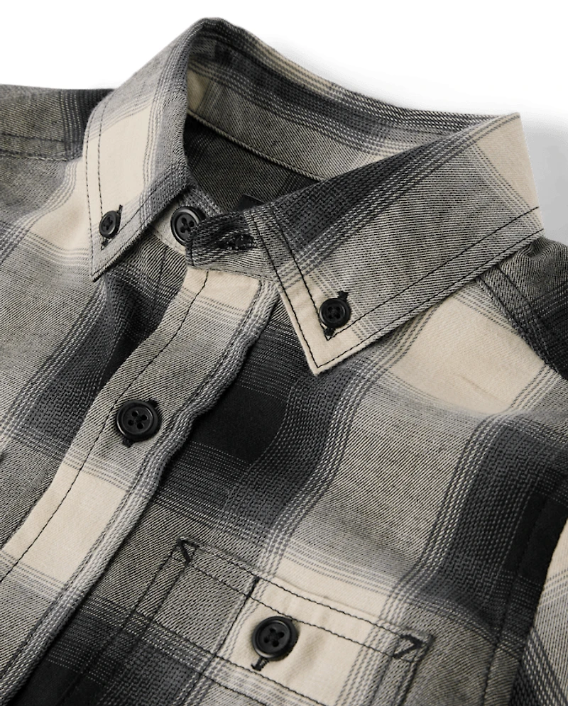 Boys Plaid Flannel Button Up Shirt