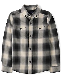 Boys Plaid Flannel Button Up Shirt