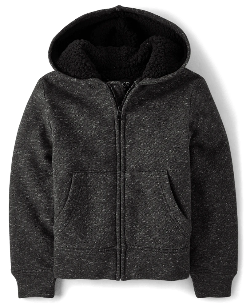 Sweat à capuche zippé en polaire doublée sherpa pour garçon