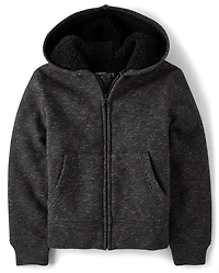 Sweat à capuche zippé en polaire doublée sherpa pour garçon