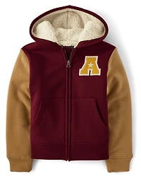 Boys Varsity Fleece Sherpa Lined Zip Up Hoodie
