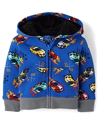 Baby And Toddler Boys Print Premium Fleece Sherpa Lined Zip Up Hoodie