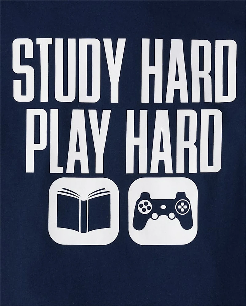 Boys Study Hard Play Graphic Tee