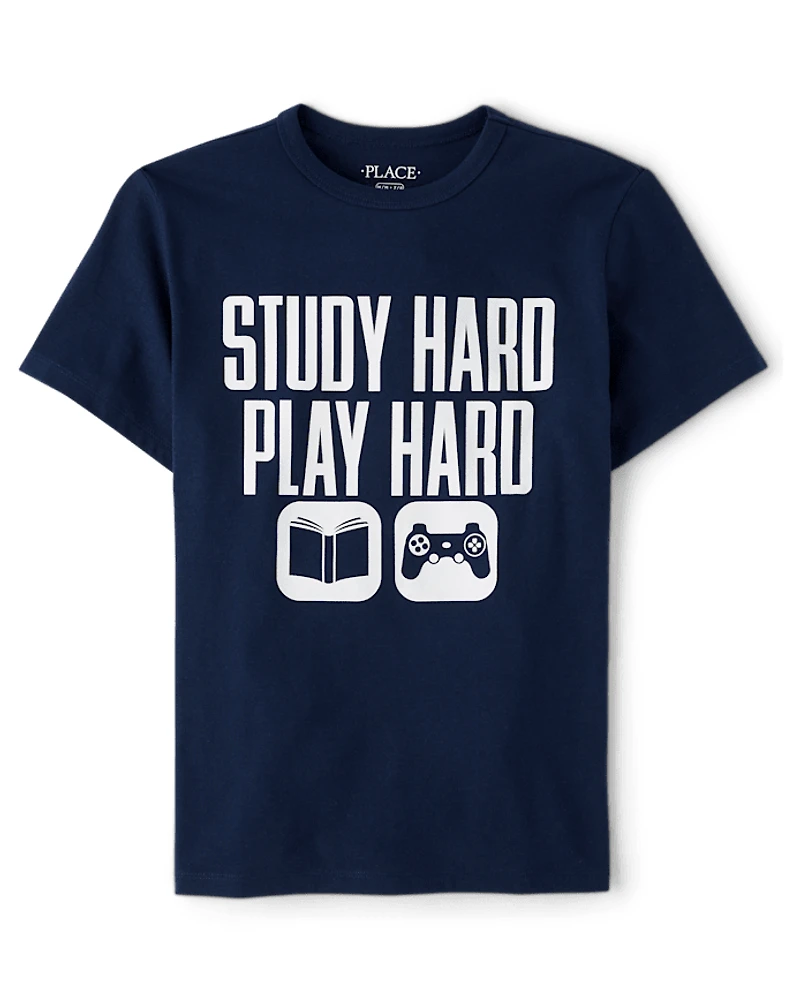 Boys Study Hard Play Graphic Tee
