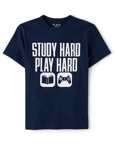Boys Study Hard Play Graphic Tee