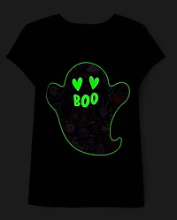 Girls Glow Ghost Boo Graphic Tee