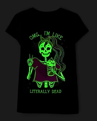 Girls Glow Skeleton Girl Graphic Tee