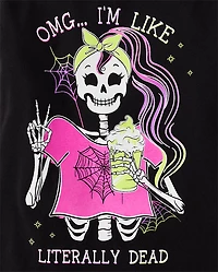 Girls Glow Skeleton Girl Graphic Tee