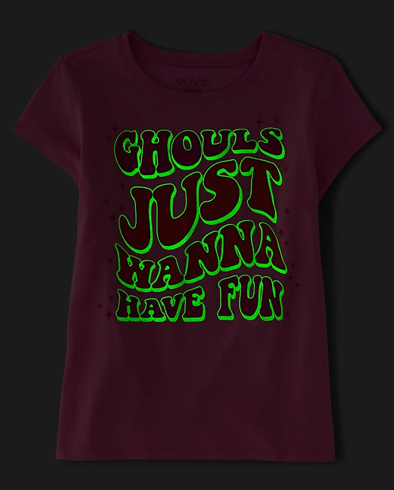 Girls Glow Ghouls Fun Graphic Tee