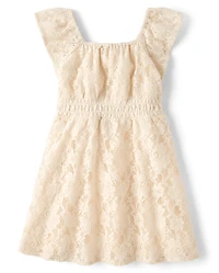 Girls Lace Smocked Dress