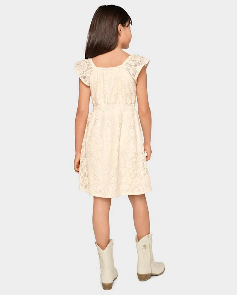 Girls Lace Smocked Dress