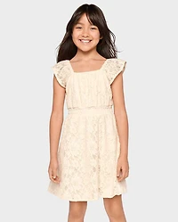 Girls Lace Smocked Dress