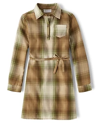 Girls Matching Family Plaid Flannel Shirt Dress