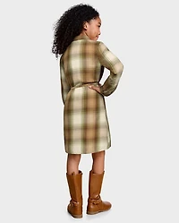 Girls Matching Family Plaid Flannel Shirt Dress