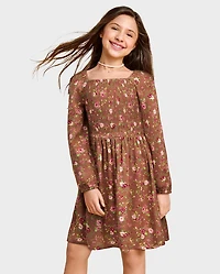 Girls Floral Smocked Dress