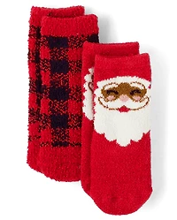 Baby And Toddler Matching Family Santa Cozy Socks 2-Pack