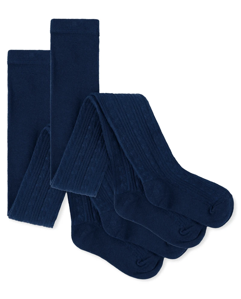 Girls Cable Knit Tights 2-Pack