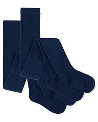 Girls Cable Knit Tights 2-Pack