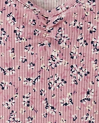 Girls Floral Ribbed Ruched Top