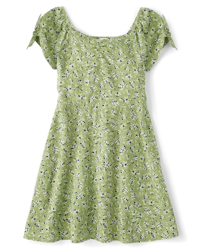 Girls Floral Tie Sleeve Dress