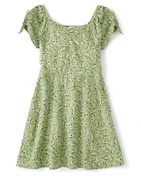 Girls Floral Tie Sleeve Dress