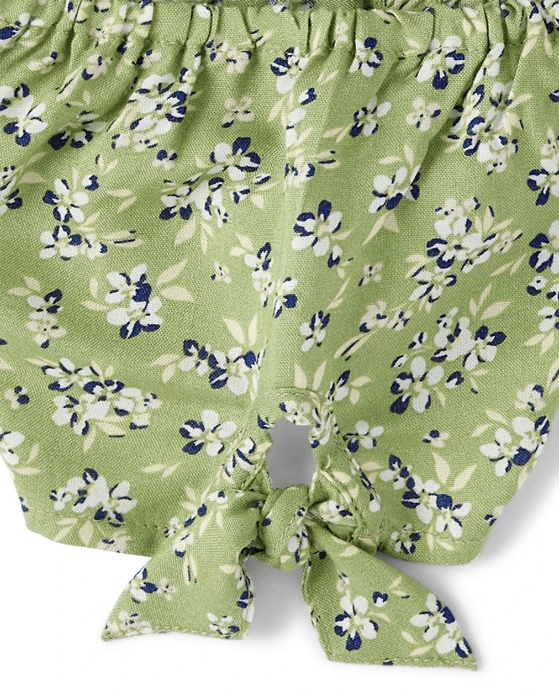 Girls Floral Tie Sleeve Dress