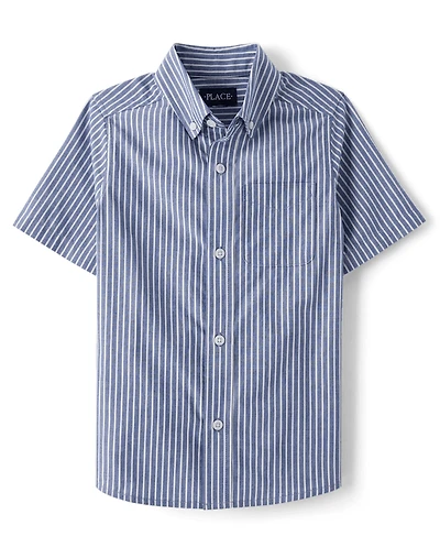 Boys Striped Poplin Button Up Shirt