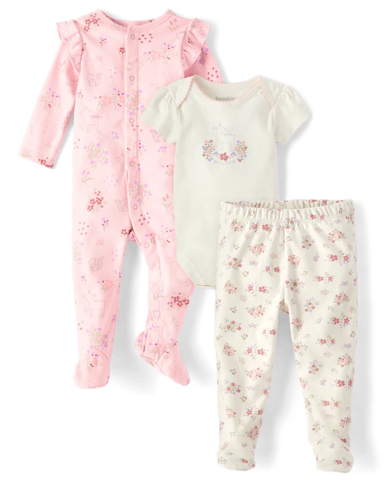 Baby Girls Floral Deer Take Me Home 3-Piece Set