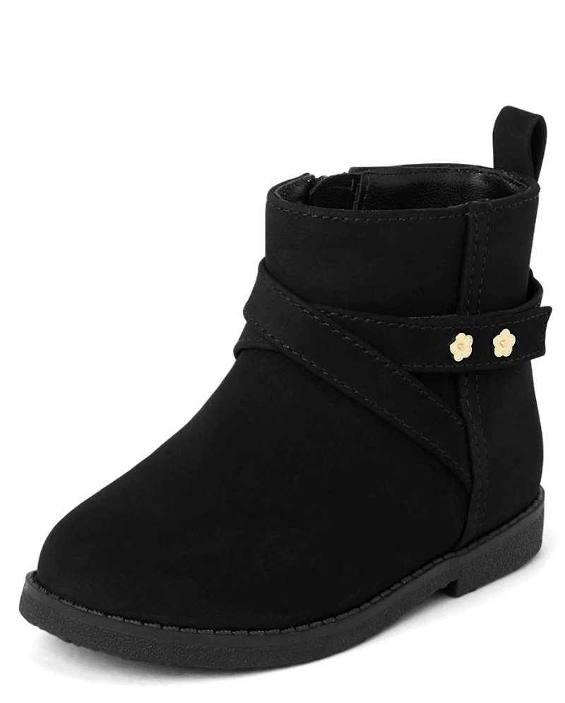 Toddler Girls Flower Stud Booties
