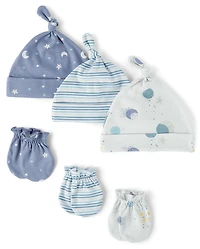 Baby Boys Moon Hat And Mittens 6-Piece Set