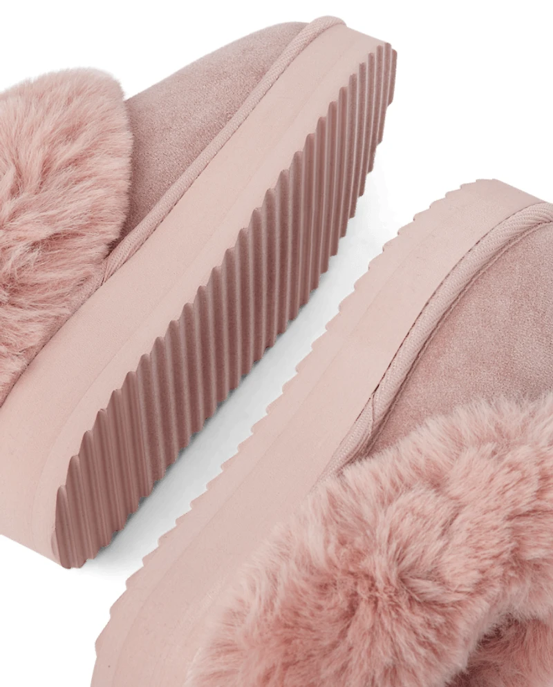 Girls Platform Teddy Slip Ons