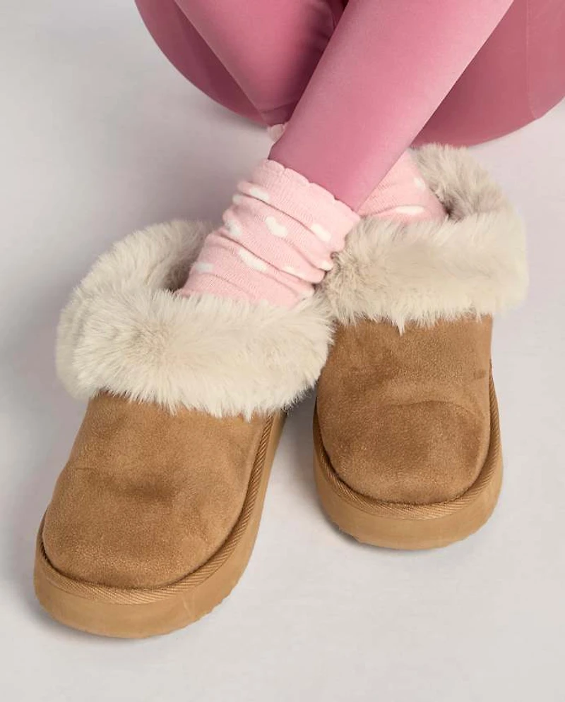 Girls Platform Teddy Slip Ons