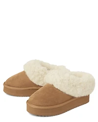 Girls Platform Teddy Slip Ons