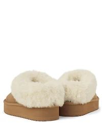 Girls Platform Teddy Slip Ons