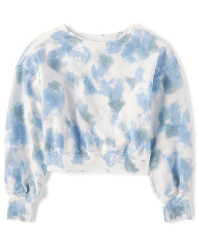 Girls Tie Dye Fleece Cropped Sweatshirt