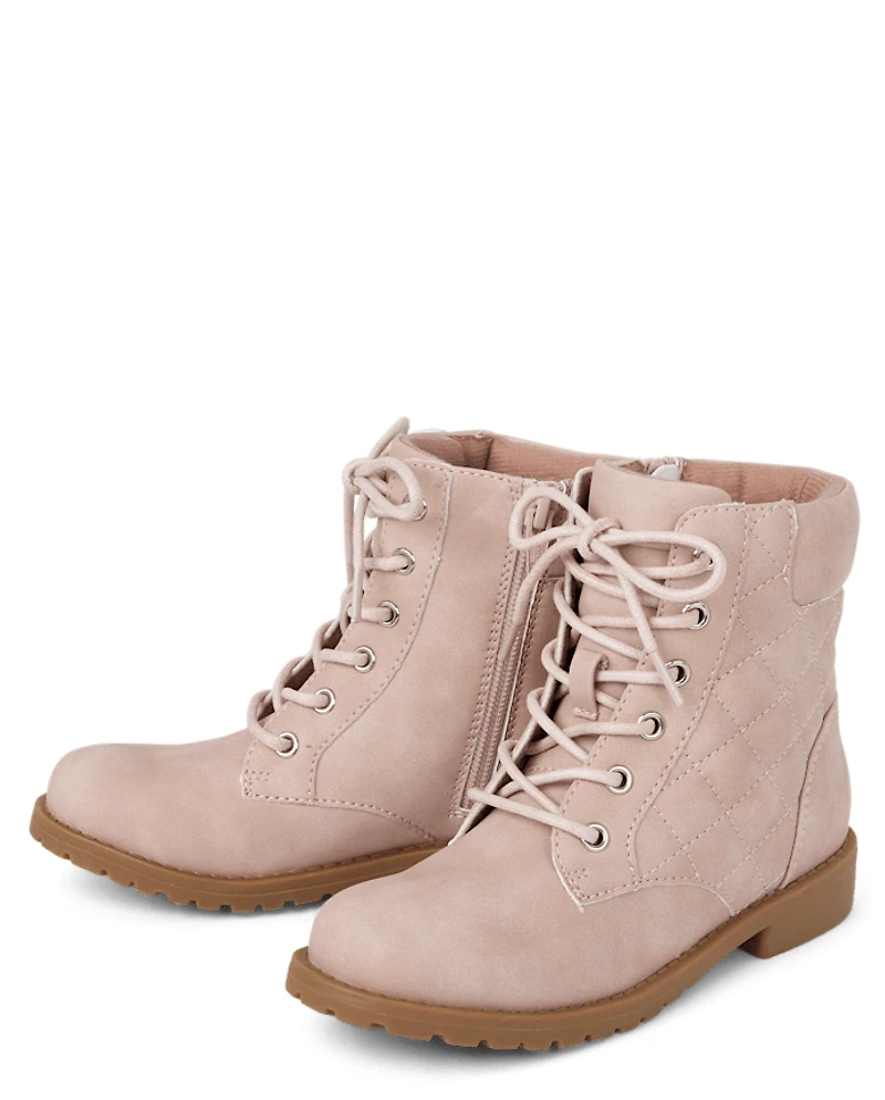 Girls Quilted Lace Up Booties