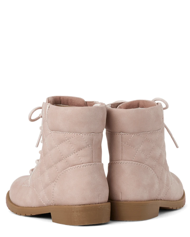 Girls Quilted Lace Up Booties
