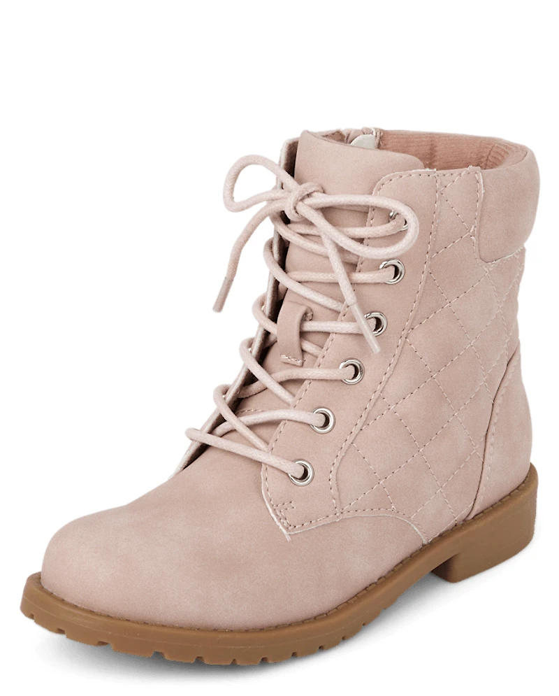 Girls Quilted Lace Up Booties