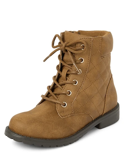 Girls Quilted Lace Up Booties